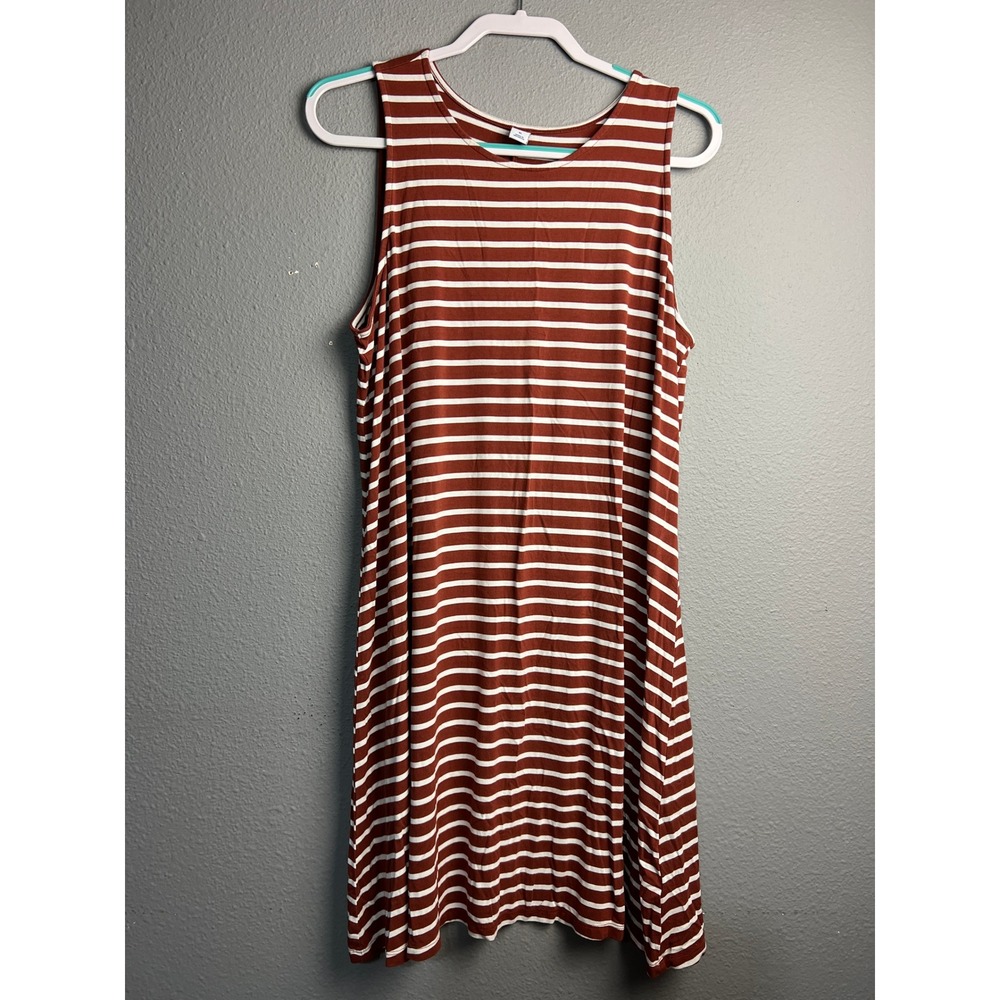 Old Navy Red Brown Striped Sleeveless Knit Swing Dress XL Vacation Resort